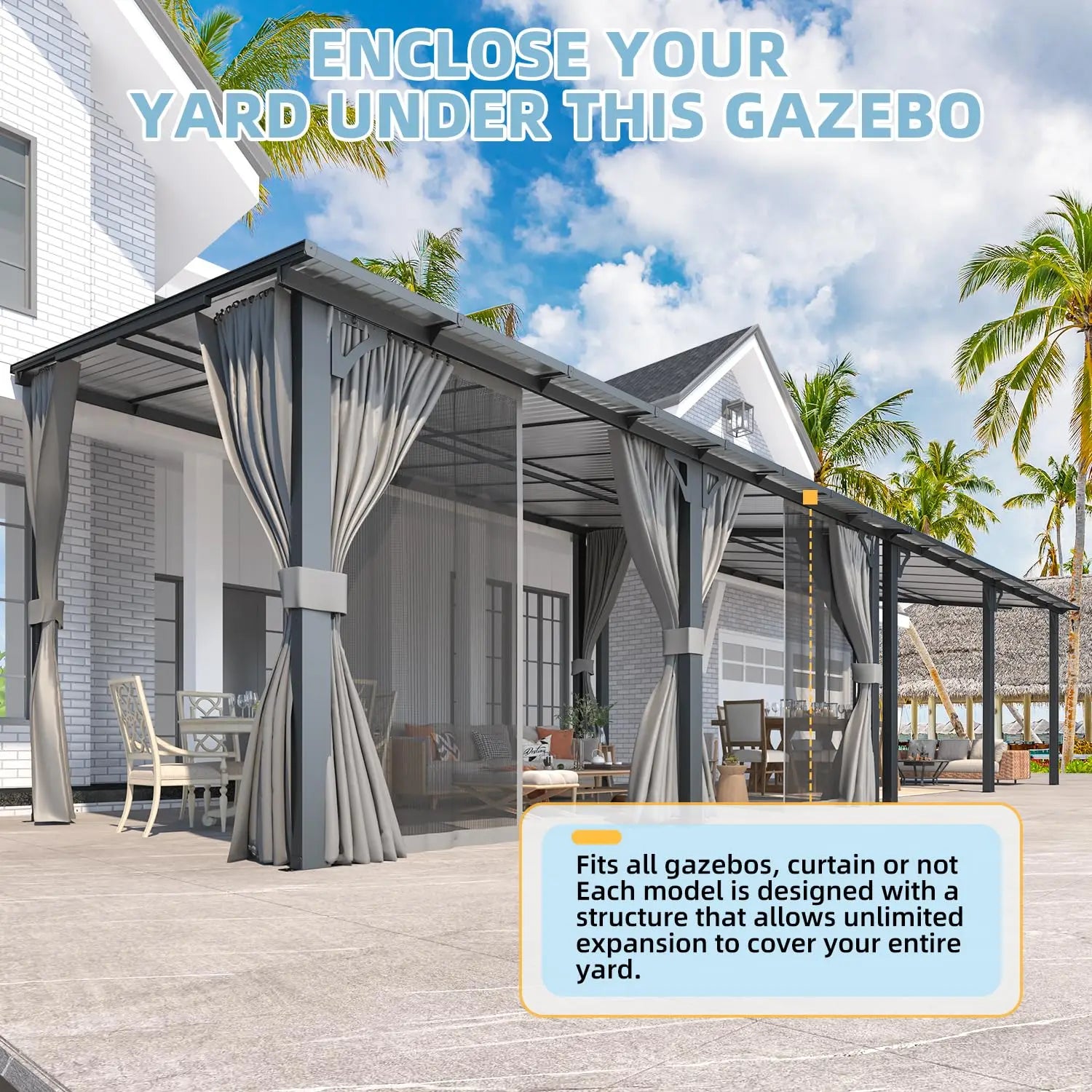 Gazebo Outdoor Pergola for Patio with Curtains and Netting, Large Wall-Mounted Hardtop 10x16 Lean to, Customized