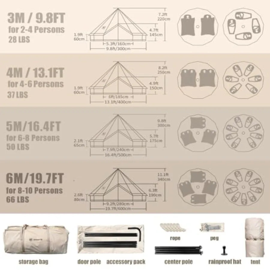 Canvas Bell Tent Yurt Tent 4 Seasons for Camping 100% Cotton Glamping Tents with Stove Jack Family Camping Outdoor Hunting Part