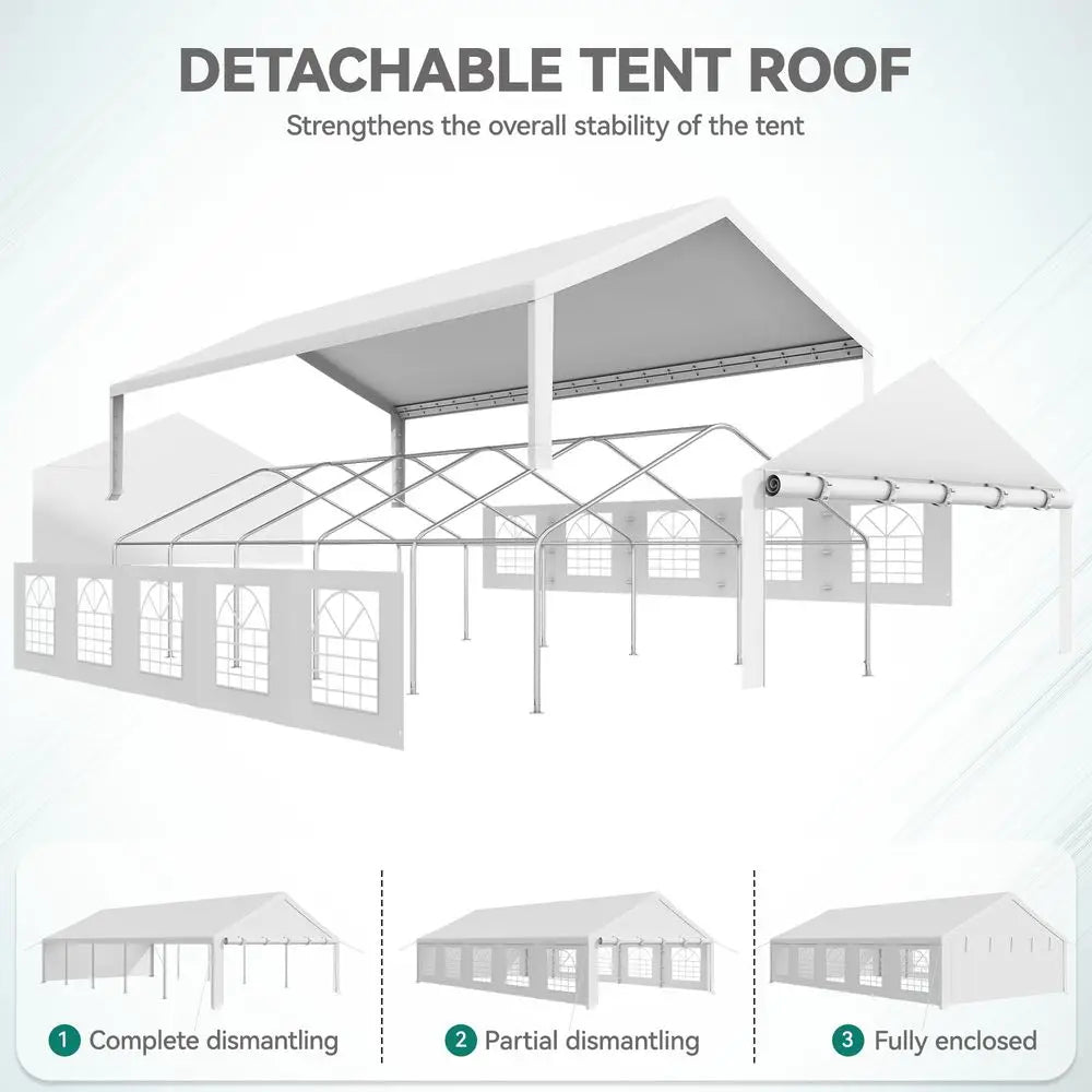 20x33FT Heavy Duty Party Tent Outdoor Wedding Event Shelters graded Galvanized Canopy with Large White Roof, Removable PVC Si