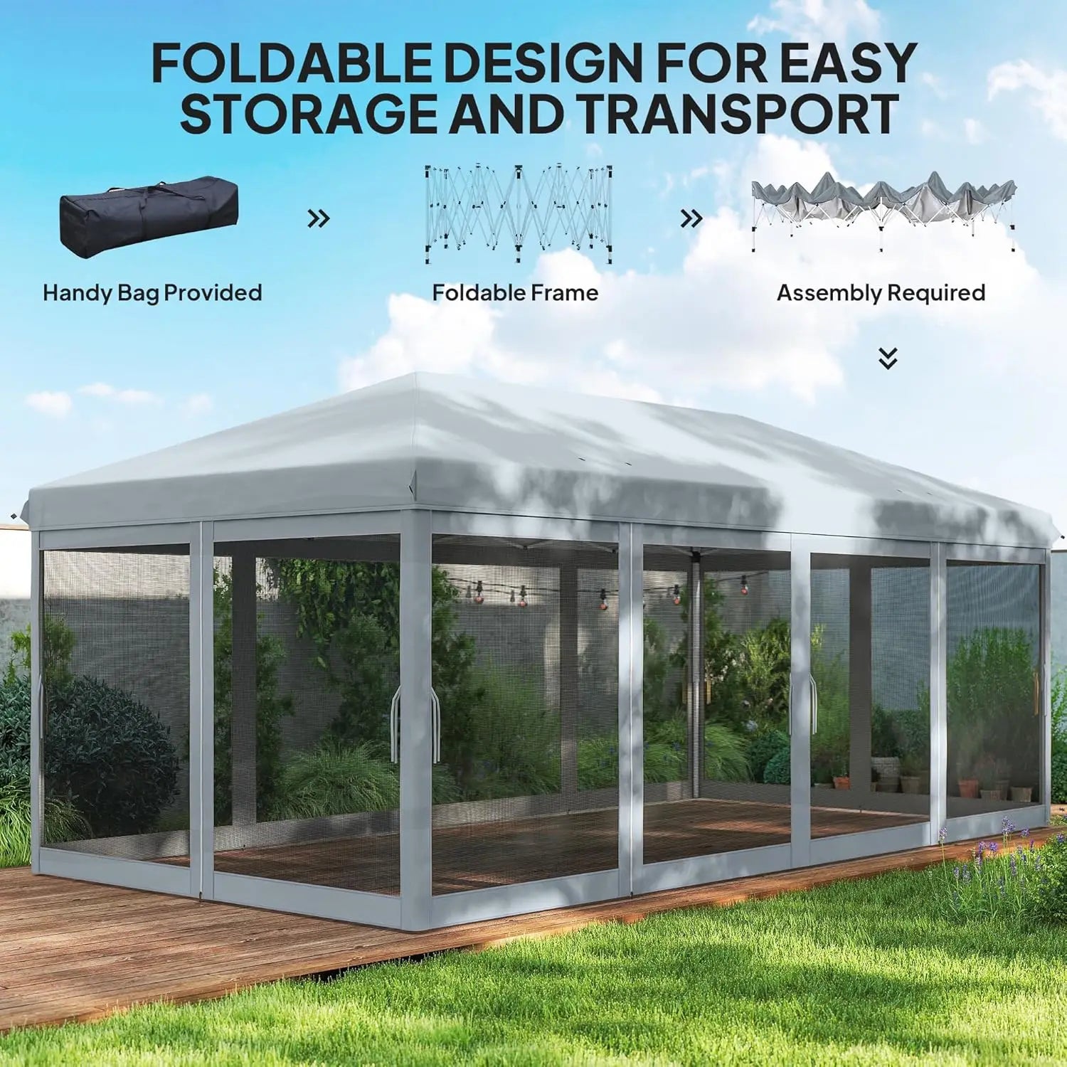 10x20 Pop Up Canopy Tent with Netting Heavy Duty Instant Sun Shelter for Outdoor Garden Patio Parties Carry Bag, Custom