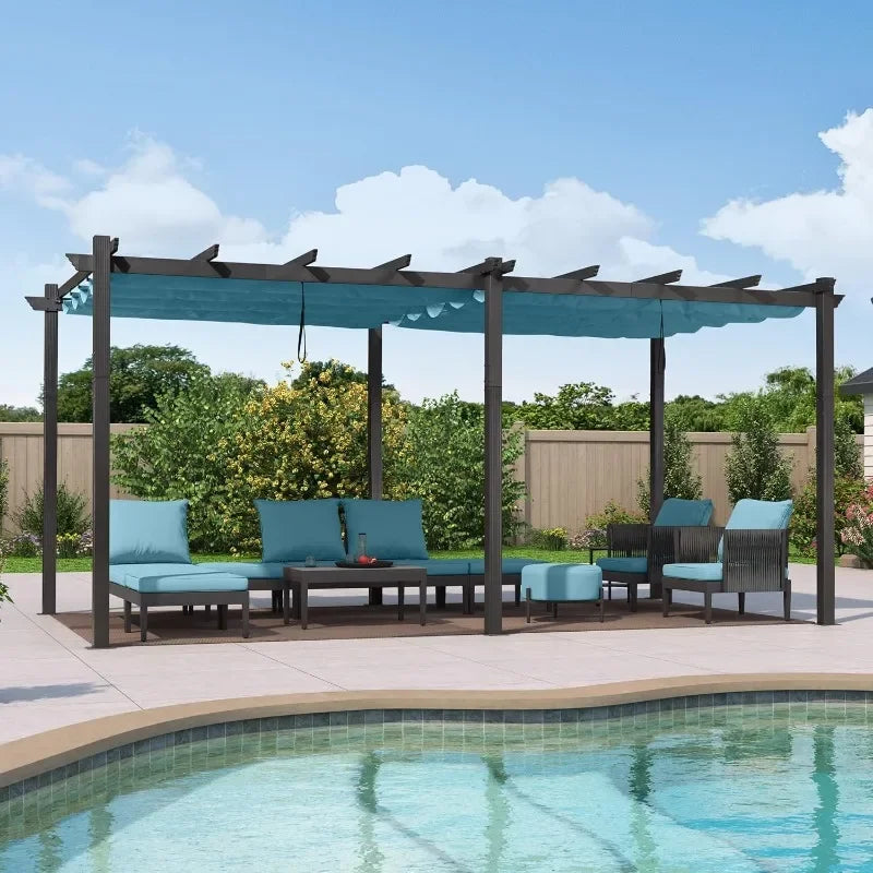 PURPLE LEAF 10' X 13' Outdoor Retractable Pergola with Sun Shade Canopy Patio Metal Shelter for Garden Porch Beach Pavilion