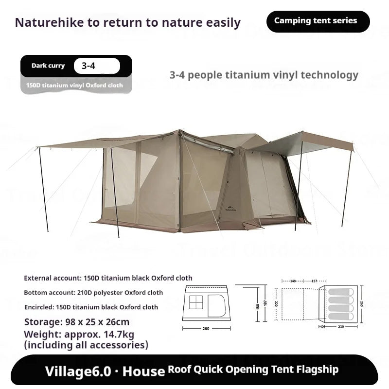 Naturehike Village 6.0-Roof Quick-open Camping Tent Outdoor Portable 150D Titanium Black Oxford Cloth Waterproof Sunscreen Tent