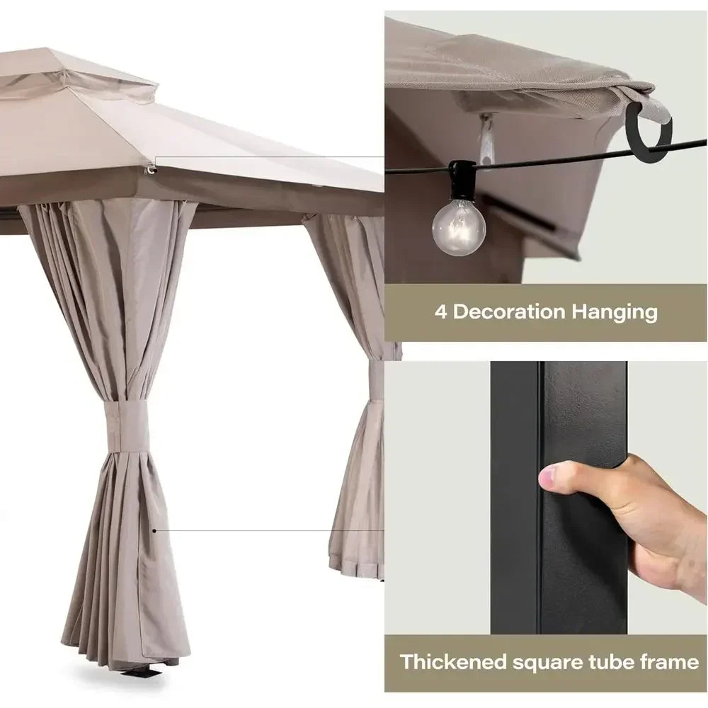 10'x13' Outdoor Gazebo with Double Roof, Mosquito Net, and Privacy for Backyard Parties and Events