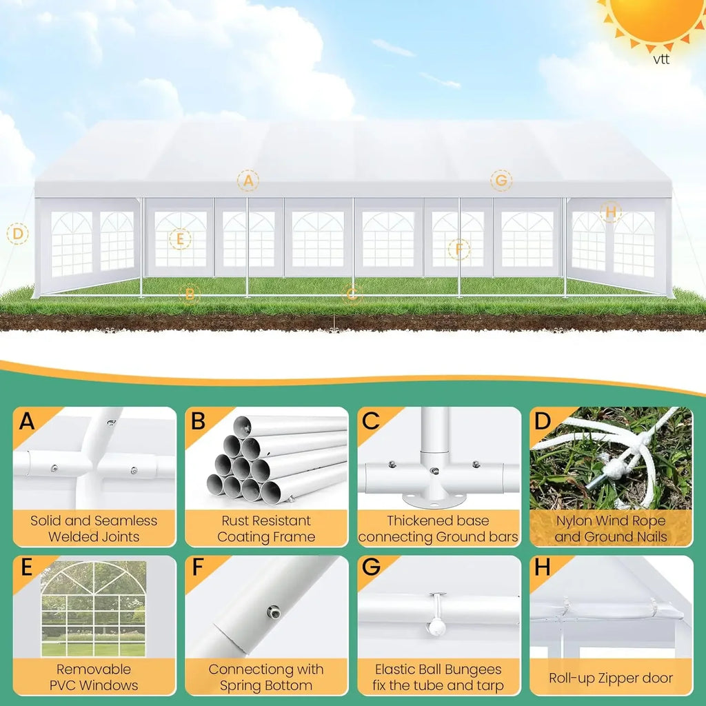 20x40 Party Tent Heavy Duty, Party Tents with 8 Removable Sidewalls & 4 Built-in Sandbags, White