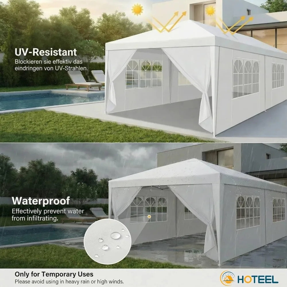 10x30 FT Party Tent with 8 Removable Sidewalls, Waterproof Outdoor Canopy for Patio, Wedding, BBQ