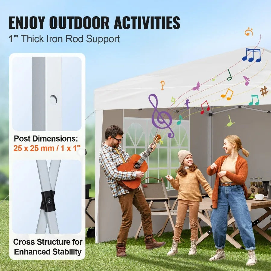 10x10 FT Pop Up Canopy Portable Gazebo with 3 Sidewalls and 2 Ventilated Windows Height Adjustable Outdoor Shelter Tent in Whit