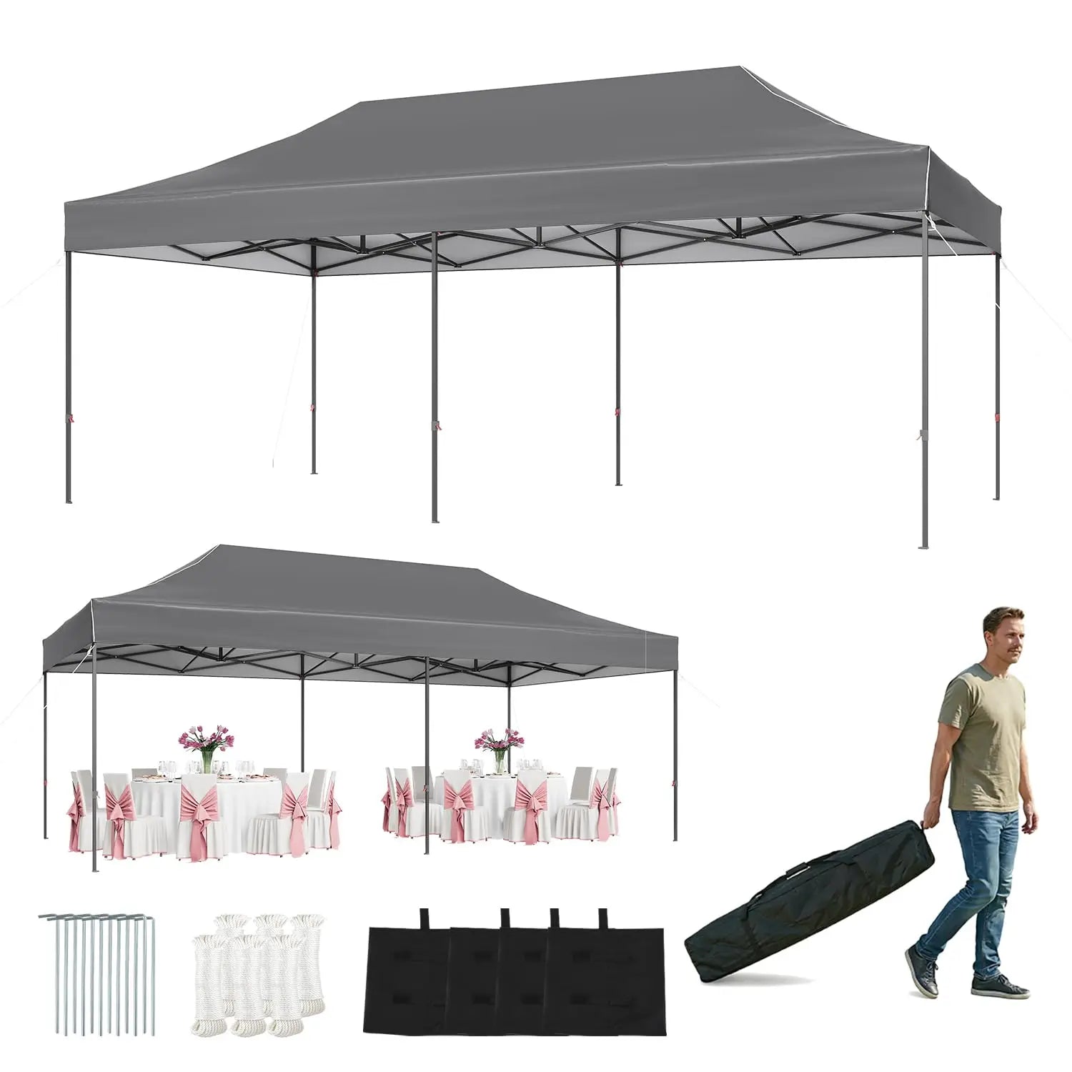 10x20 Pop Up Canopy Without Sidewalls, Easy Up Instant Shelter with Roller Bag & Sand Bags – Outdoor Canopy Tent for, Custom