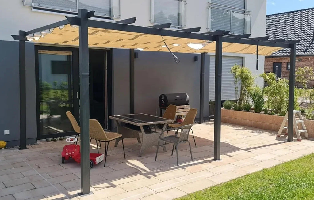 PURPLE LEAF 10' X 13' Outdoor Retractable Pergola with Sun Shade Canopy Patio Metal Shelter for Garden Porch Beach Pavilion