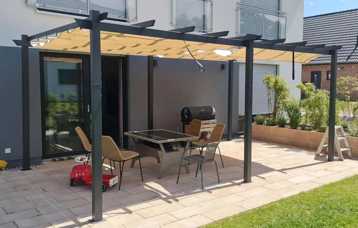 PURPLE LEAF 10' X 13' Outdoor Retractable Pergola with Sun Shade Canopy Patio Metal Shelter for Garden Porch Beach Pavilion