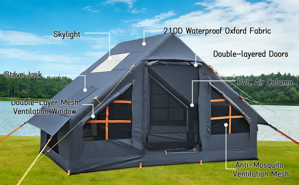 Inflatable Tents for Camping - Easy Blow Up Glamping Tent with Hand Pump, Hot Tent with Stove Jack Waterproof PVC Air Inflatable