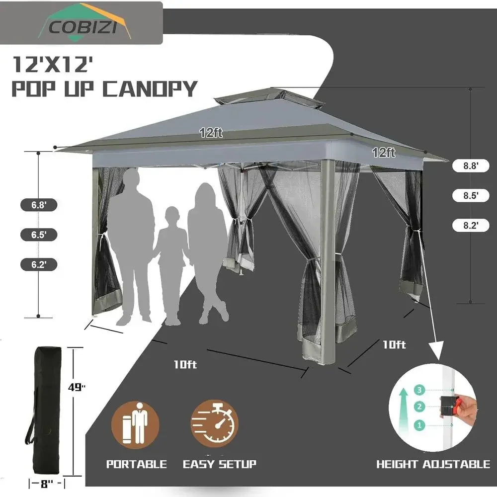 12x12 Outdoor Gazebos Clearance - Upgrade Waterproof Portable Gazebo with Mosquito Net, 4 Ropes, 8 Stakes, Carry Bag for Patio G