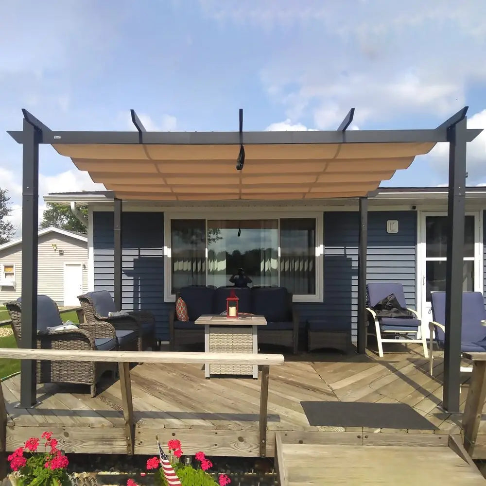 10 X 13 Outdoor Retractable Pergola with WeatherResistant Canopy Aluminum Garden Pergola Patio Grill Gazebo for Courtyard