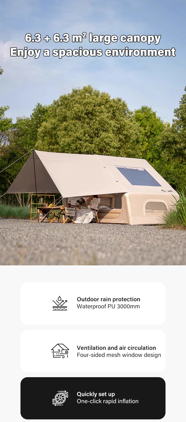 Auto Inflatable Tent with Sunshade, 2025 New 2 in 1 Pop Up Tent for Overnight Camping, Waterproof Lightweight Outdoor Instant Se