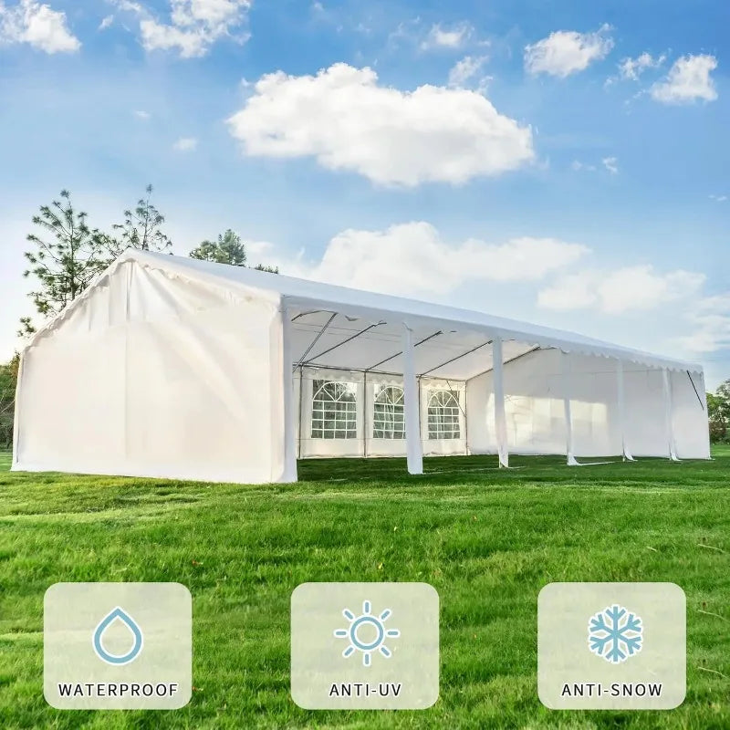 20x40ft Heavy Duty Party Tent Removable Sidewalls 2 Roll-up Doors 4 Storage Bags Outdoor Wedding Canopy White, Customized
