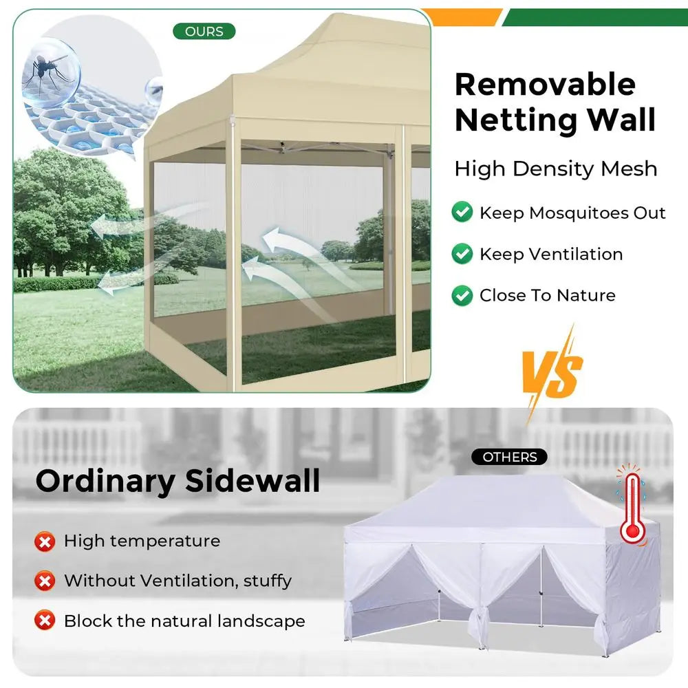 10x20 Heavy Duty Pop  Canopy Tent with 6 Sidewalls, Easy Set  Outdoor Waterproof Screen Commercial Party Tent with Mosquito