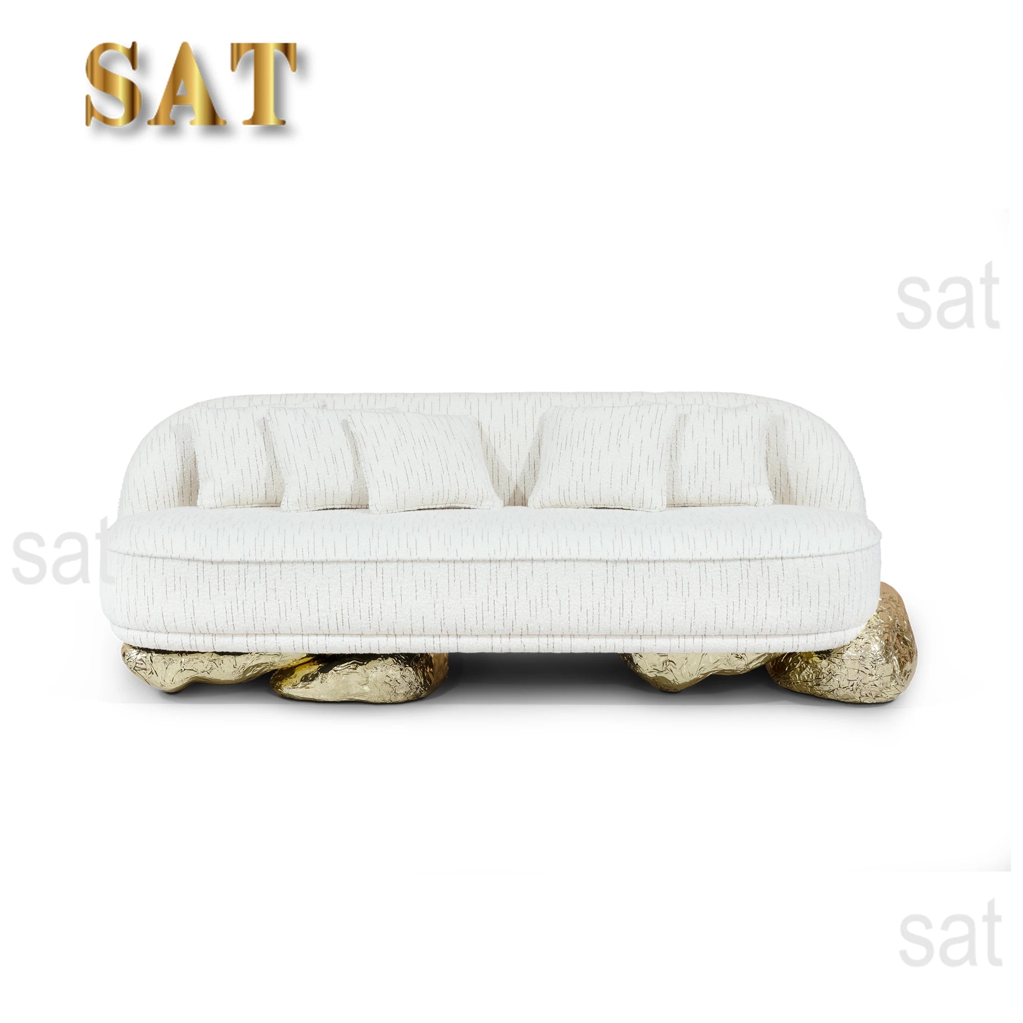 Modern Portuguese three-seater sofa with fabric cover, metal frame, durable design, suitable for living rooms