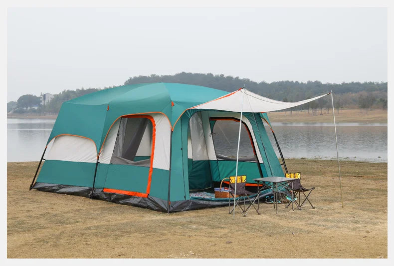 Custom Two Rooms One Hall Straight Wall Large Glamping Camping Tents 8 10 12 Persons Waterproof Outdoor Family