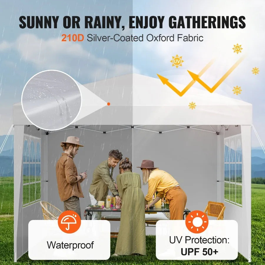 10x10 FT Pop Up Canopy Portable Gazebo with 3 Sidewalls and 2 Ventilated Windows Height Adjustable Outdoor Shelter Tent in Whit