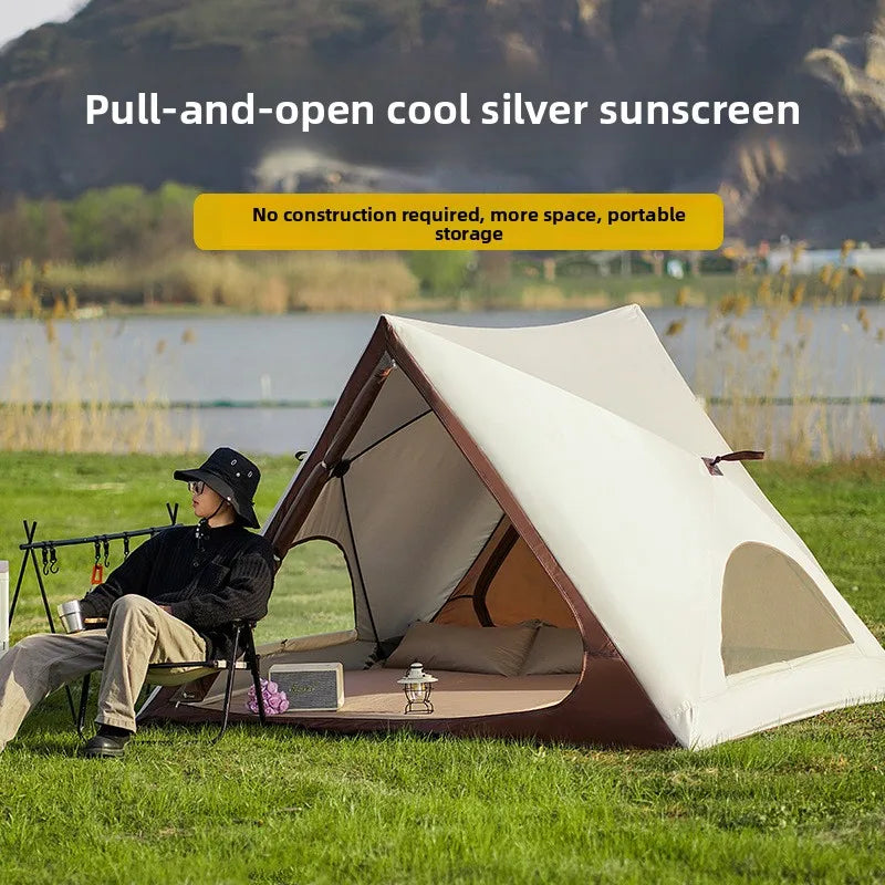 Portable Automatic Pop Up Triangle Beach Tent, UV Protection Outdoor Quick Open Sun Shelter for Camping, Beach and Daily Leisure
