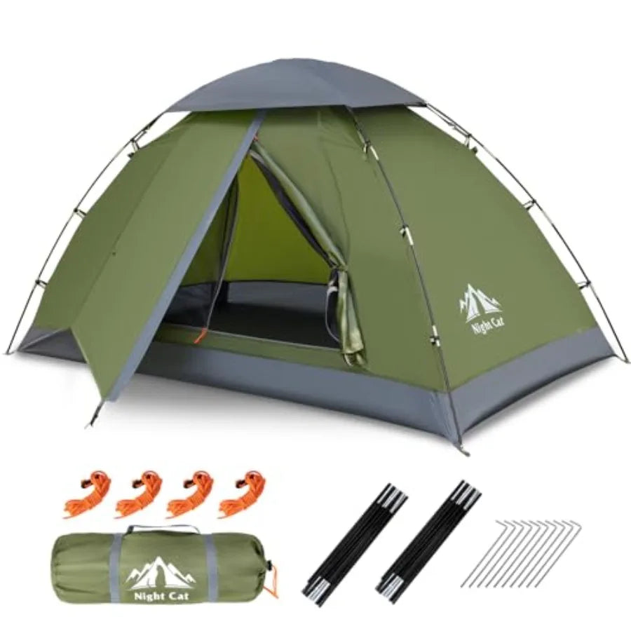 Backpacking tent for 1-2 persons, polyester fabric, gray color, quick-clipping setup and heavy rainproof design
