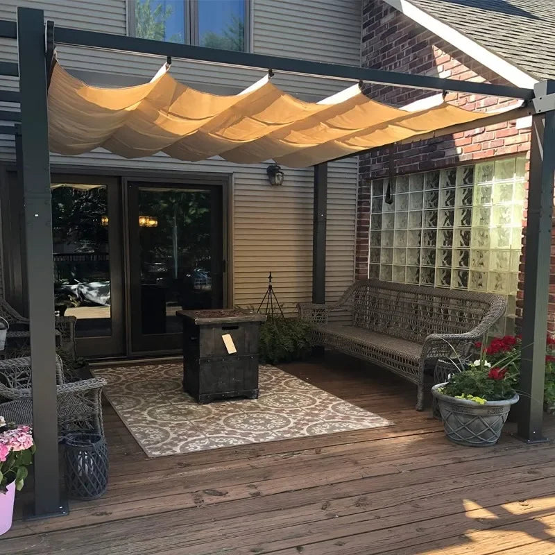 PURPLE LEAF 10' X 13' Outdoor Retractable Pergola with Sun Shade Canopy Patio Metal Shelter for Garden Porch Beach Pavilion