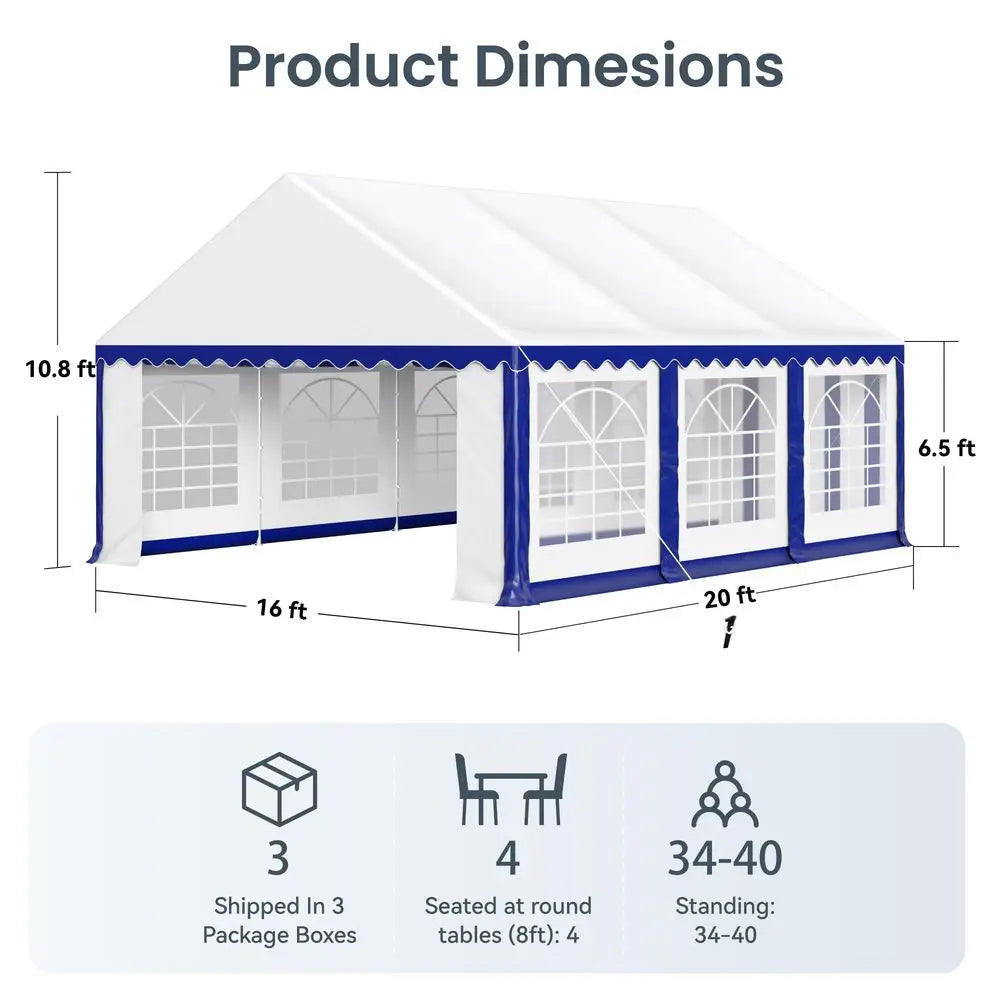 16x20 Outdoor Heavy Duty Party Tent, Large Party Canopy Wedding Event Tent with Removable Sidewalls amp 3 Storage Bags for Pati