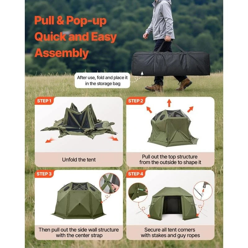 Pop up Gazebo Screen Tent, 13 x 13 ft, 13-Sided Spherical Camping Canopy Tent with Removable Top & Carry Bag, Quick-Set & Bite-Proof, Screen House Sun Shelter for 10-12 Persons, Green