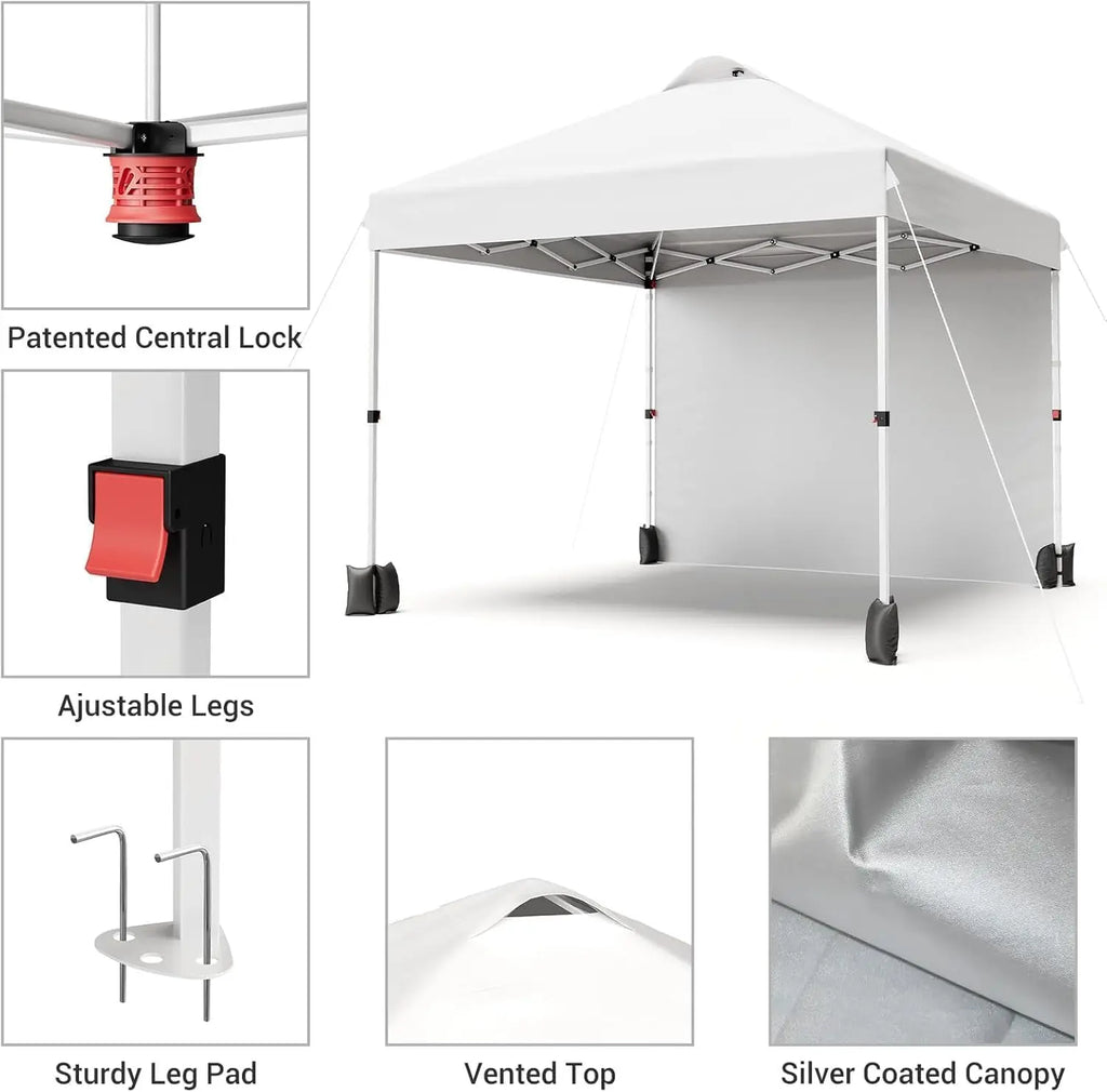 10x10FT Pop Up Gazebos Canopy Tent with Removable Sidewall, One-Push Instant Setup Outdoor Canopy Shelter with Vented Roof, Roller Bag & Sandbags for Beach Camping Market