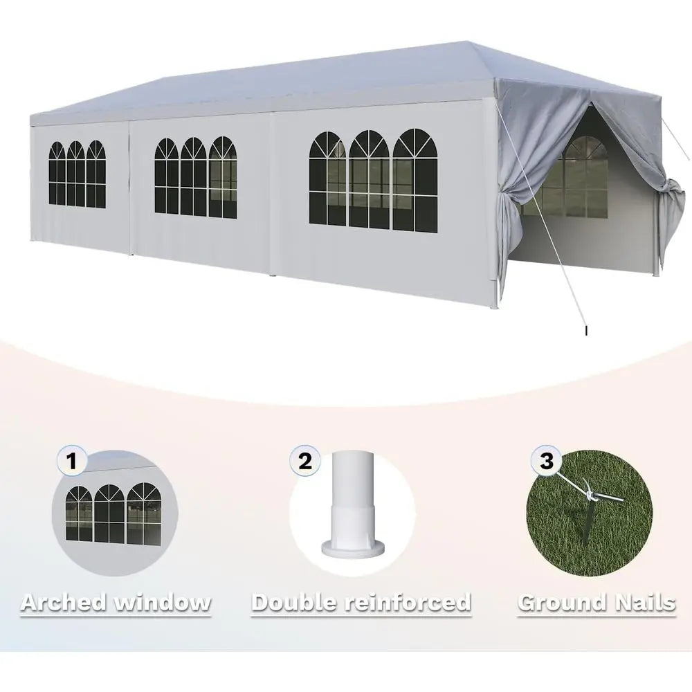 Large 10x30 Outdoor Waterproof Party Tent with Removable Sides and 2 Doors for Weddings, Events