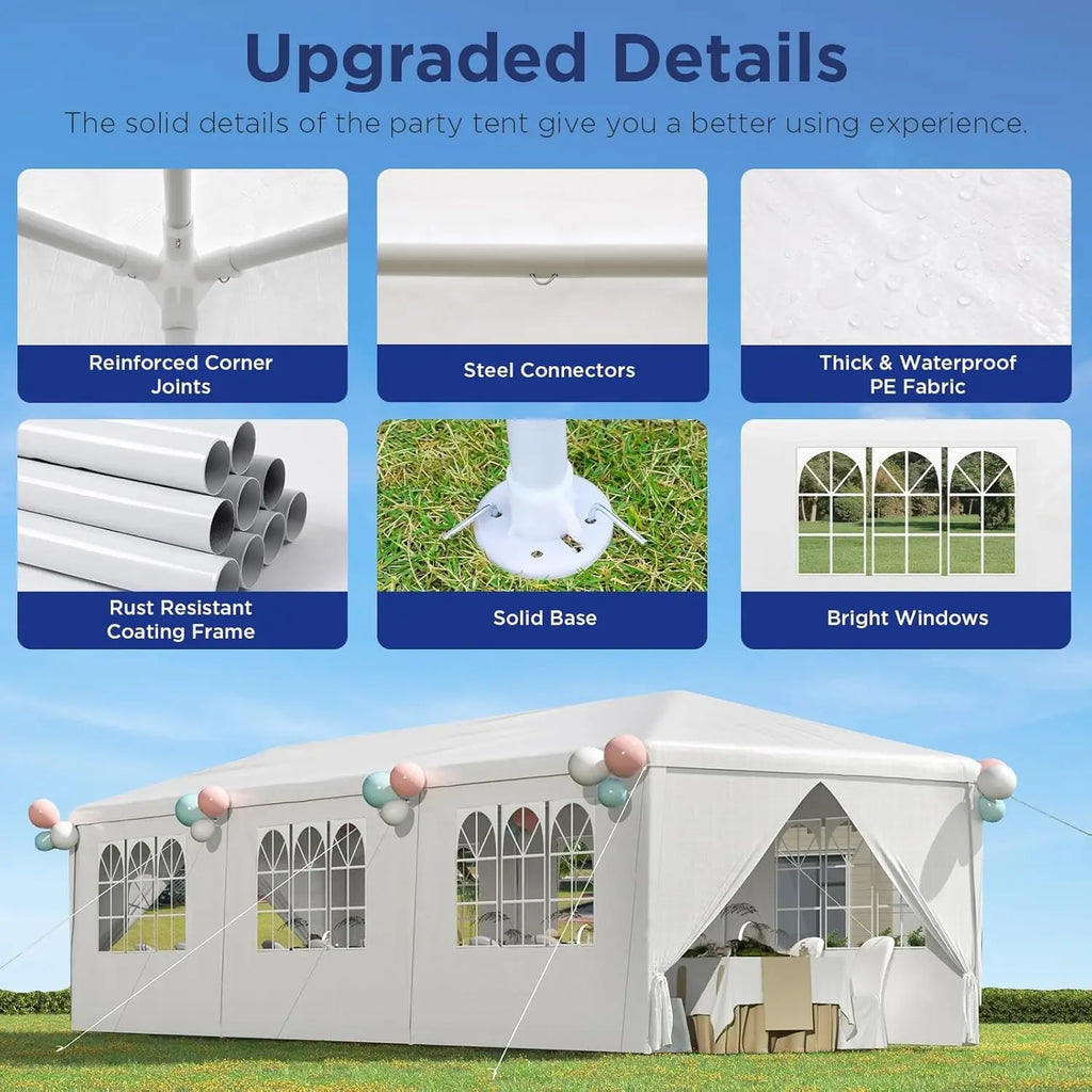 10x30 Ft Outdoor Party Canopy, Waterproof Heavy Duty Wedding Tent with 6 Sidewalls & 2 Zippered Doors, Event Tent for, Custom