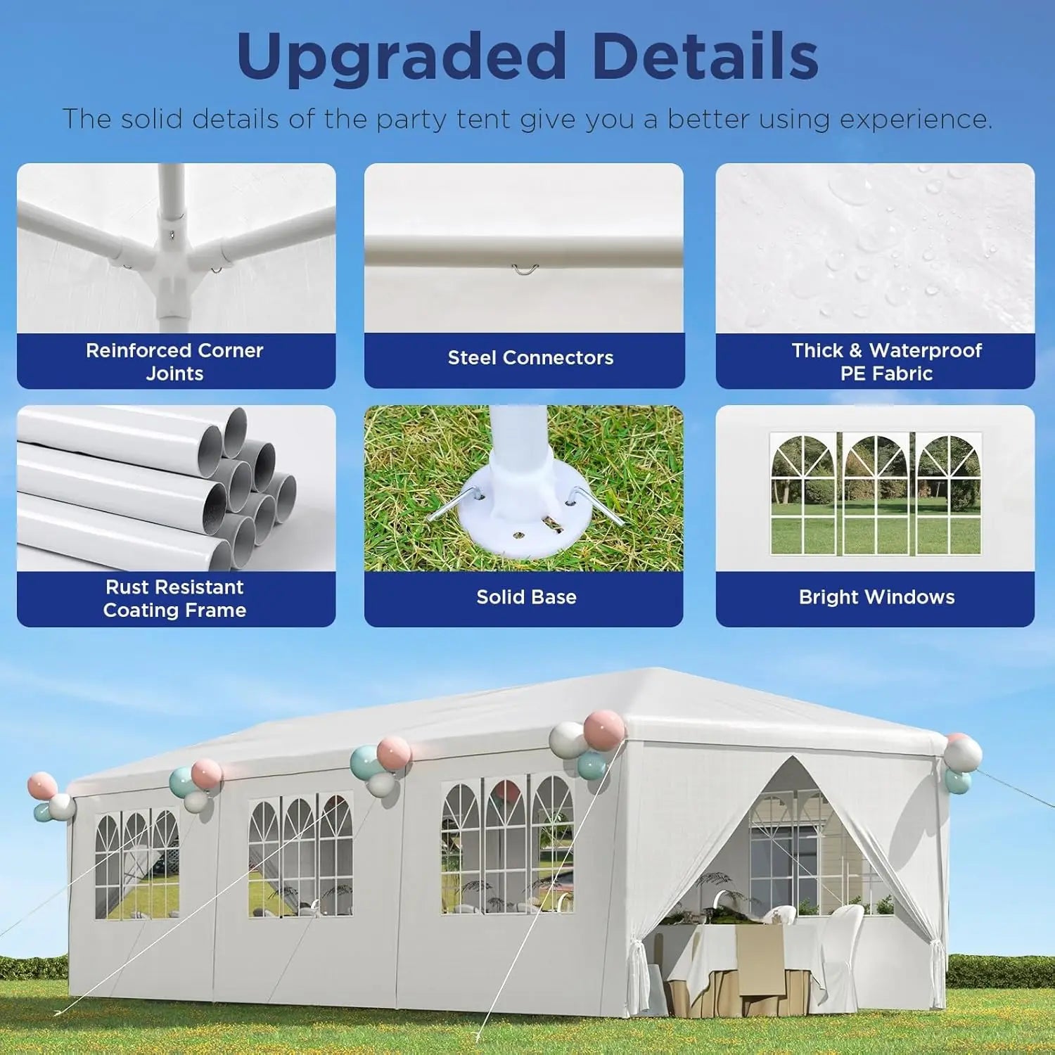10x30 Ft Outdoor Party Canopy, Waterproof Heavy Duty Wedding Tent with 6 Sidewalls & 2 Zippered Doors, Event Tent for, Custom
