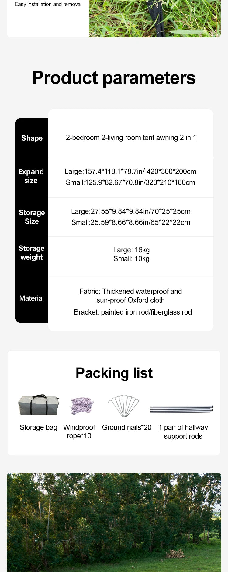 2025 8-12 P Family Camping Tent Extra Large Waterproof Windproof 2 Room Tent with Sun Protection Carry Bag Easy Setup Outdoor