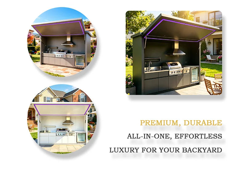 All-in-One Complete Custom Outdoor Kitchen, Premium Fully Equipped, Anti Wind Rain Snow for Residential Outdoor Use