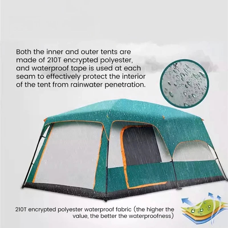 Upgraded 4 Season Camping Tent 8-12 Person Waterproof Windproof Double Layer 2 Room Family Outdoor Backpacking Equipment