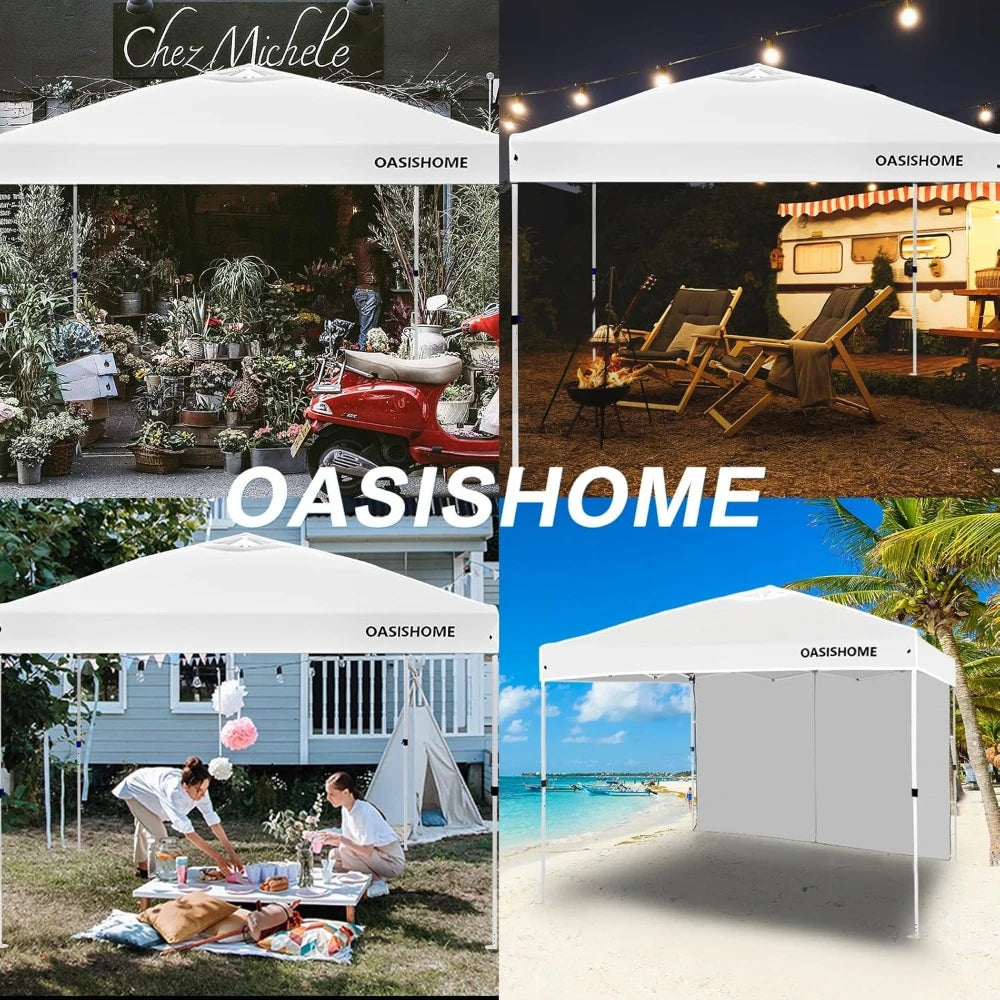 Tente pliante 10x10 avec paroi latérale, gazebo portable instantané pour extérieur, plage, patio, mariage et événements commerciaux, blanc