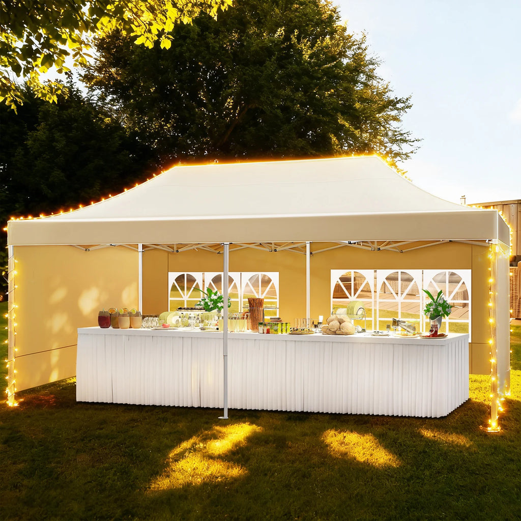 Tente à baldaquin : Tente de mariage extérieure avec fenêtres romaines - Baldaquin pliable pour fêtes dans la cour - Abri pare-soleil en tissu Oxford pour événements