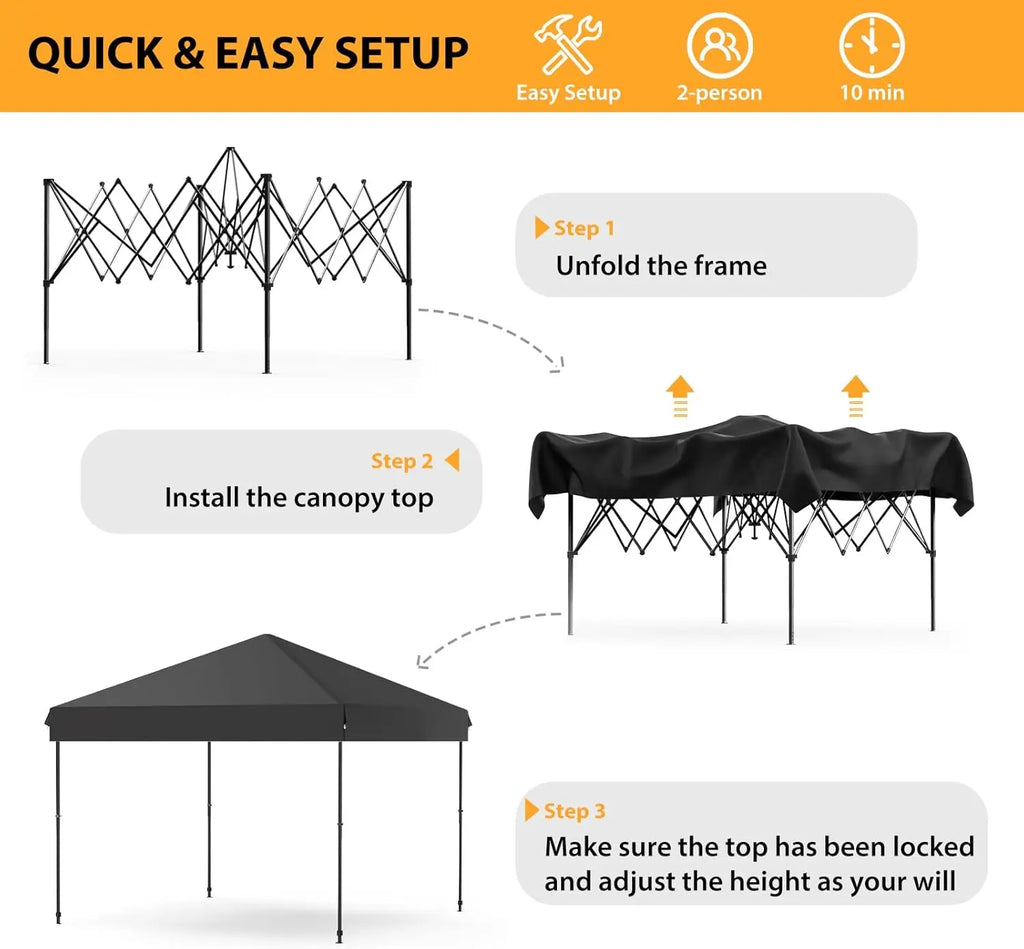 10x10 FT Pop Up Canopy Tent, Black Heavy Duty Waterproof Gazebo Shelter with Wheeled Carry Bag Portable Instant Sun Shade for Outdoor Parties, Events & Camping,Patio, Garden, Beach