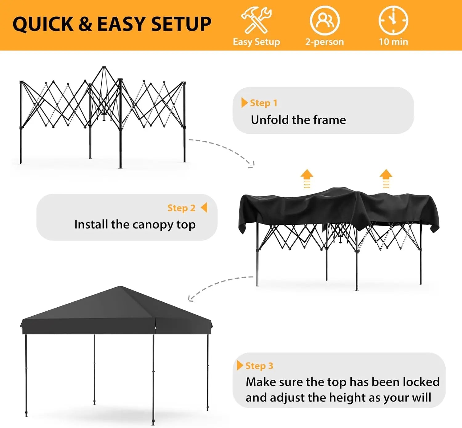 10x10 FT Pop Up Canopy Tent, Black Heavy Duty Waterproof Gazebo Shelter with Wheeled Carry Bag Portable Instant Sun Shade for Outdoor Parties, Events & Camping,Patio, Garden, Beach