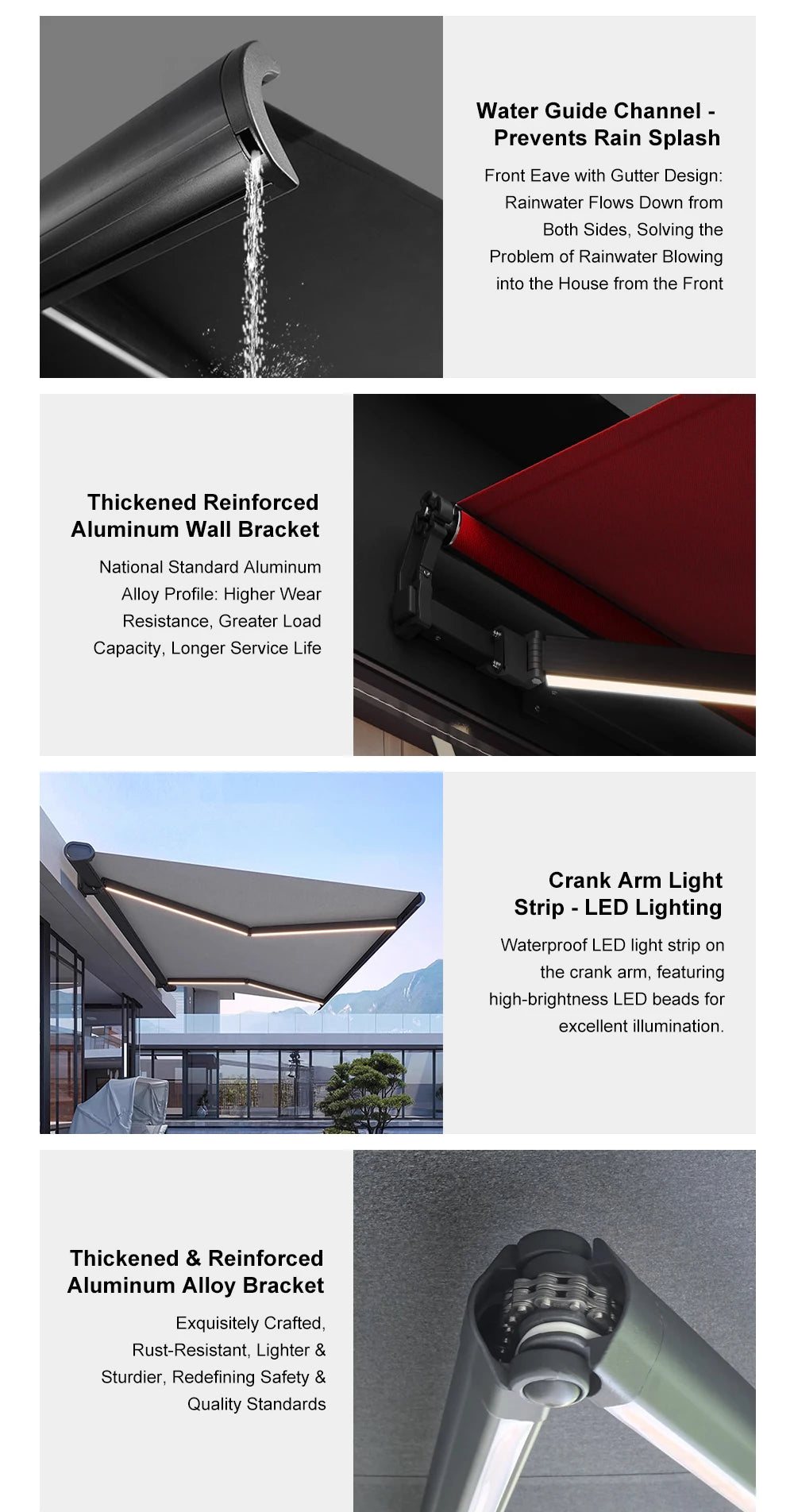 Full-Case Electric Awning - Retractable, Smart Auto Remote-Controlled Folding Sun & Rain Shelter with Aluminum Alloy Frame for O
