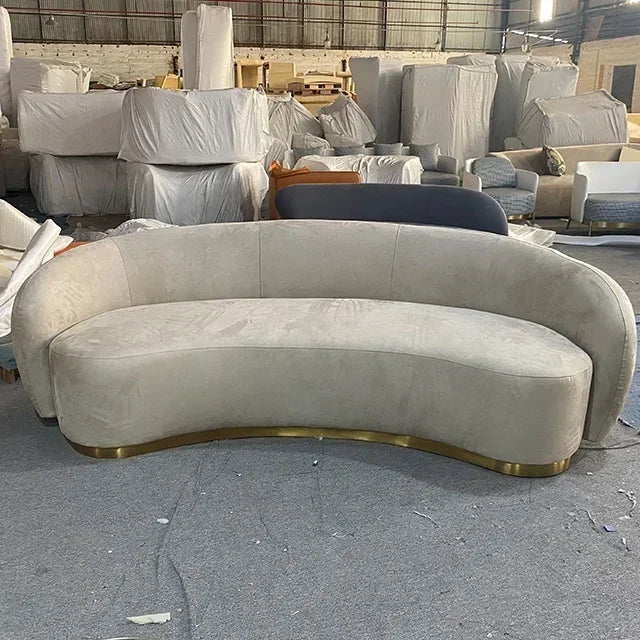 Modern Living Room Sofa Set Soft Velvet Curved Sofa With Brushed Gold Metal Base