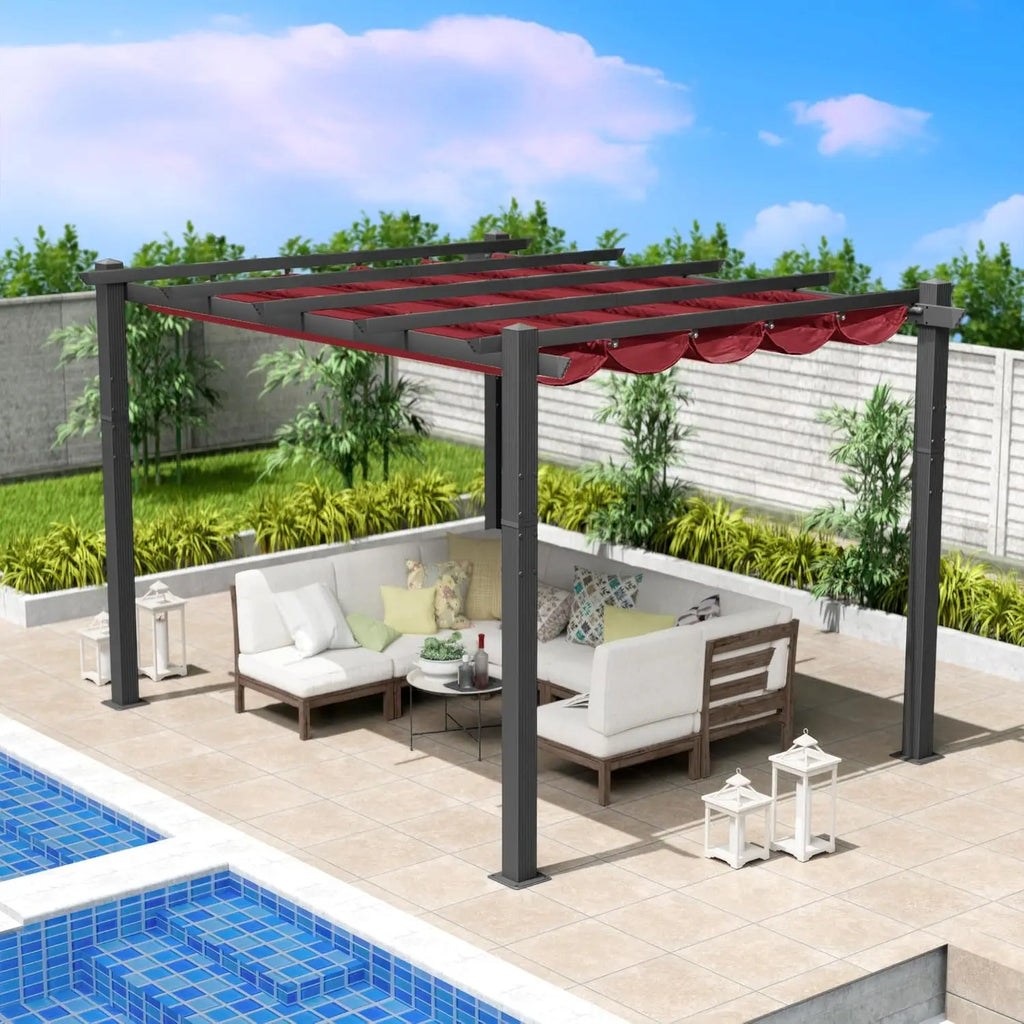 Morgan Outdoor Retractable Pergola with Sun Shade Canopy Patio Aluminum Pergola Shelter for Backyard Deck Garden Modern Metal G