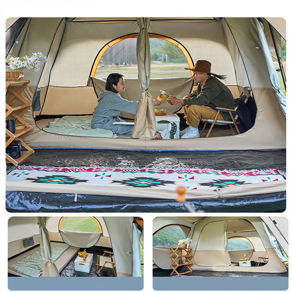 3-12 Person Double Layers Oversize  Outdoor Camping Family Tent  2 Rooms Thickened Rainproof Outdoor Family Camp Tour Equipment