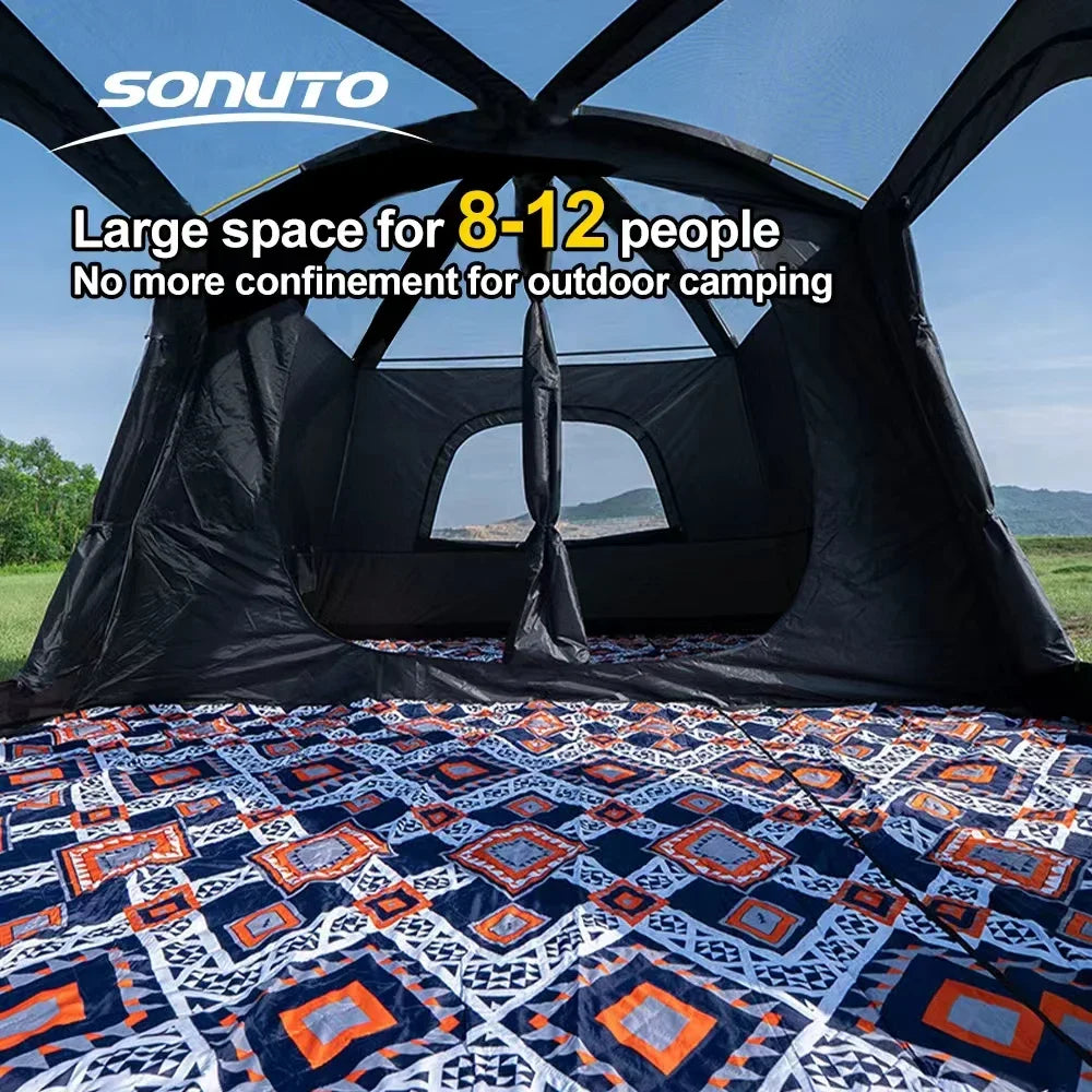 Large 8-12 P Family Camping Tent Waterproof Double Layer 2 Room Spacious Cabin Tent with Rainfly Outdoor Portable Beach Fishing