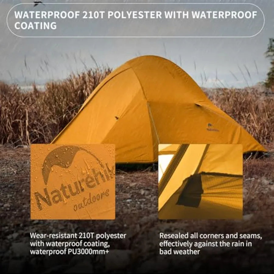 Backpacking tent for 2 persons, ultralight nylon with waterproof coating, gray color, freestanding design with included footpri