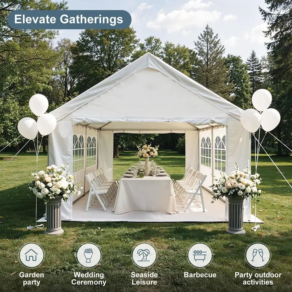 Tente de réception 10'x20' robuste pour extérieur, abri de voiture avec parois latérales amovibles, abri événementiel blanc pour mariages ou fêtes