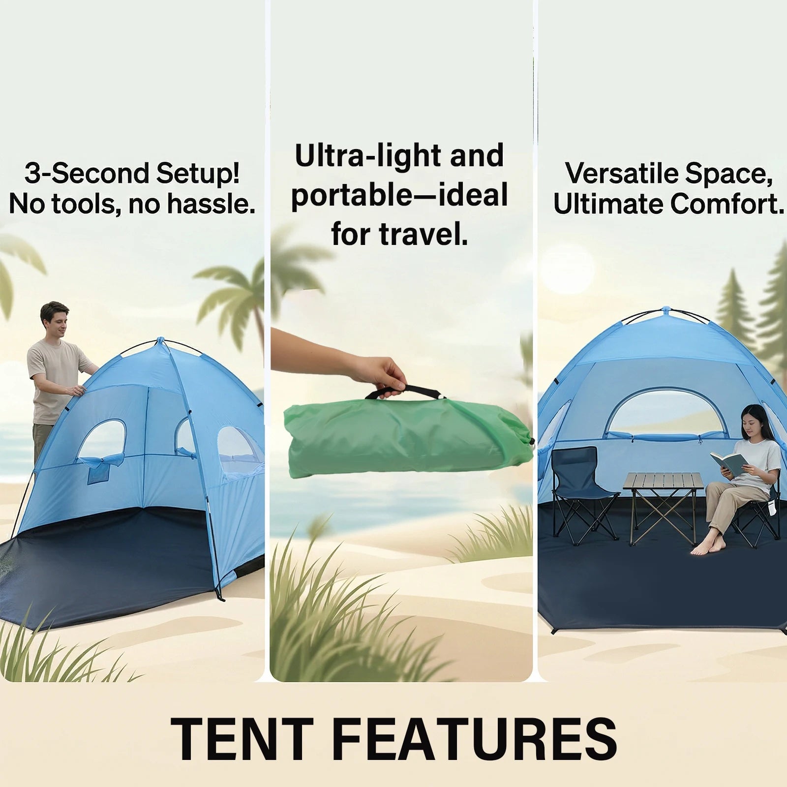 Compact Portable Beach Canopy Tent Pop-Up Shelter for Poolside Spring Camping Music Festivals - Lightweight Outdoor Protection