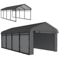 12' x 20' Metal Carport, Heavy Duty Garage Car Canopy with Galvanized Metal Roof and Removable Sidewalls, Dark Gray