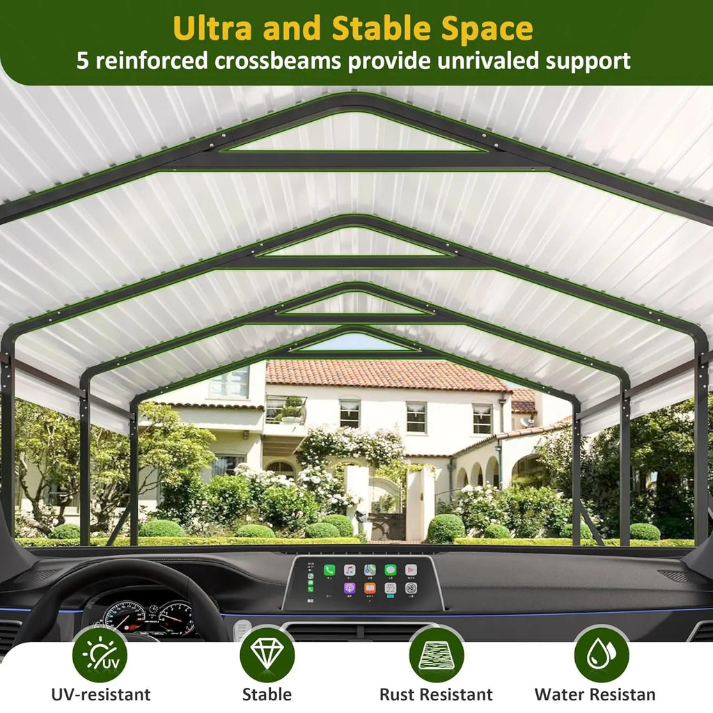 12x20 FT Heavy Duty Metal Carport Galvanized All-Weather Car Shelter Outdoor Garage for Car Boat Tractor Custom