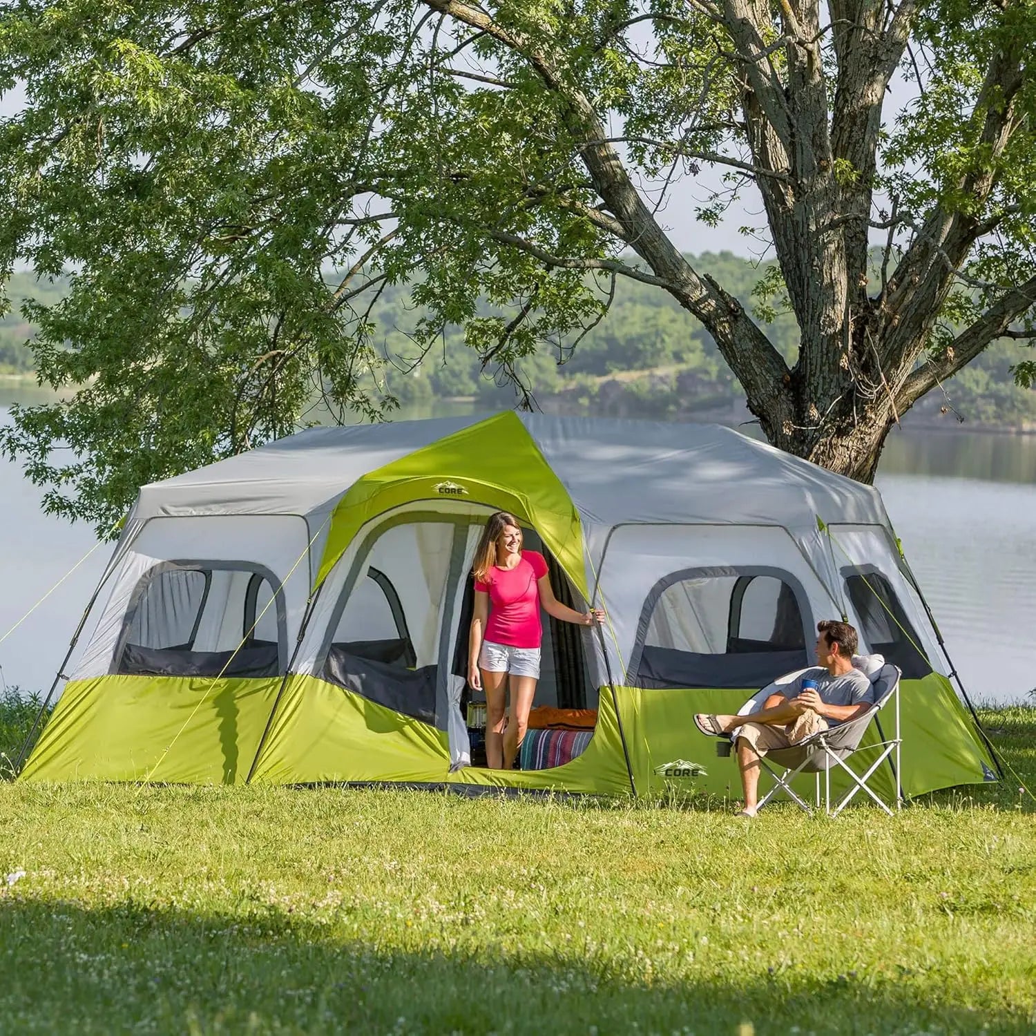 CORE Instant Cabin Tents | 6 Person / 9 Person / 10 Person / 12 Person Family Cabin Multi Room Pop Up Tents Car Camping