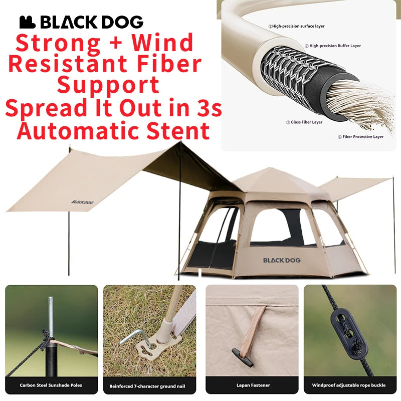 Naturehike BLACKDOG Qiyun 3-Speed Hexagonal Tent Sunscreen Stable Cooling Sensation Strong Wind Resistant Fiber Support With 360